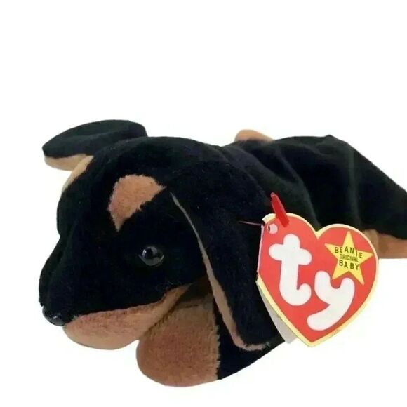 𝅺Ty Beanie Baby Doby dog Doberman Pinscher, #4110 , 8"long - Picture 1 of 7